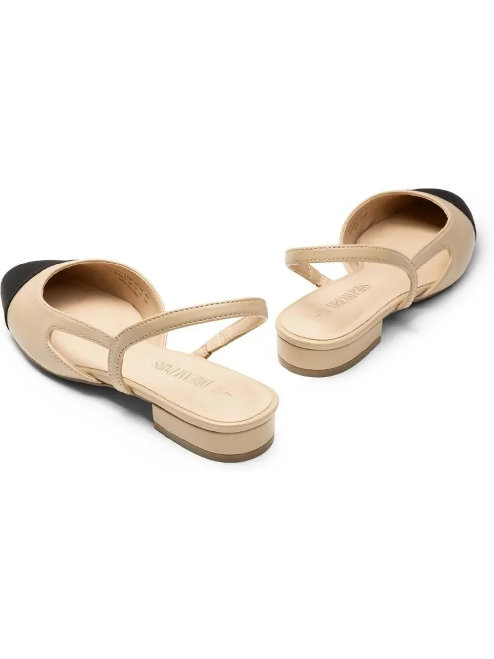 Women's Nude Faux Leather Slingback Square Toe Ballet Dressy Flats Low Heel Shoe